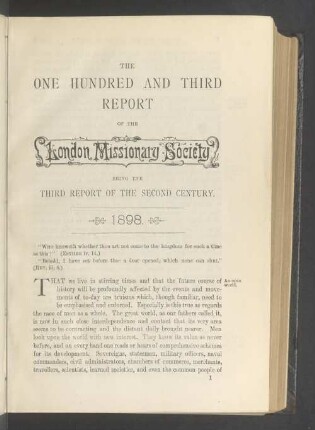 The one hundred and third report of the London Missionary Society being the third report of the second century.1898