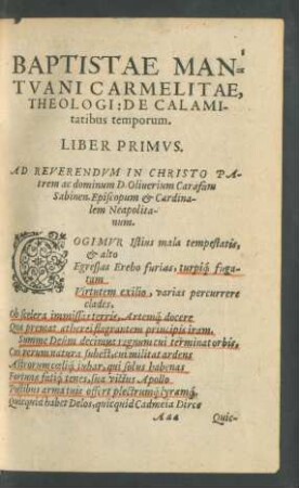 Baptistae Mantuani ... De Calamitatibus temporum.
