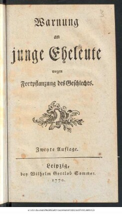 Warnung an junge Eheleute wegen Fortpflanzung des Geschlechts
