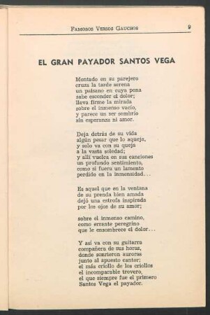 El gran payador Santos Vega