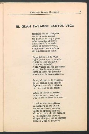 El gran payador Santos Vega