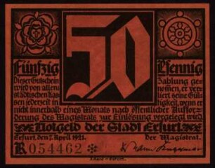 50 Pfennig Notgeld der Stadt Erfurt