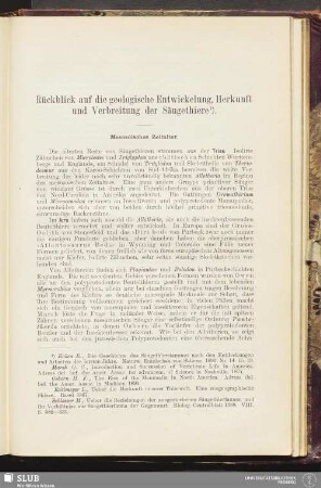 Rückblick auf die geologische Entwickelung, Herkunft und Verbreitung der Säugethiere