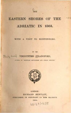 The eastern shores of the Adriatic in 1863 : With a visit to Montenegro