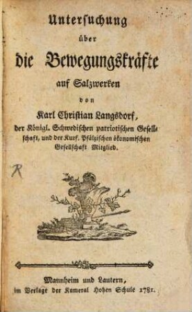 Untersuchung über die Bewegungskräfte auf Salzwerken