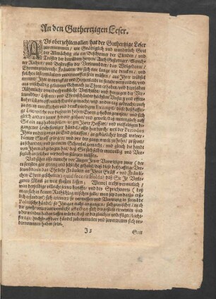 An den Guthertzigen Leser.