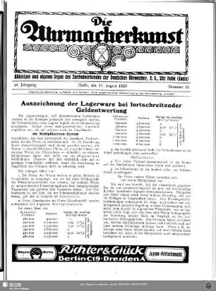 Auszeichnung der Lagerware bei fortschreitender Geldentwertung
