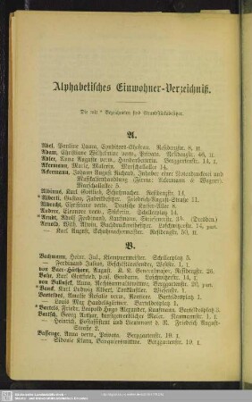 Einwohnerverzeichnis : Alphabetisches Einwohner-Verzeichniß