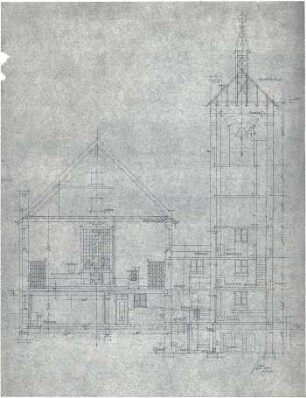 Döllgast, Hans; Marktsteft (Bayern); Kath. Pfarrkirche und Gemeindehaus - Schnitt