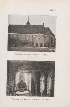 Tafel 2. Klosterkirche in Verchen. Langhaus. Um 1270. Klosterkirche in Bergen a. R. Älterer Bau. Um 1250.