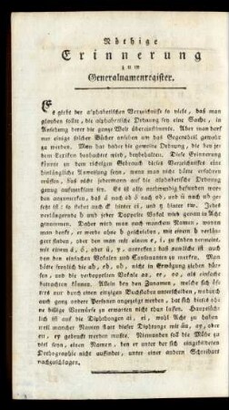 Nöthige Erinnerung zum Generalnamenregister