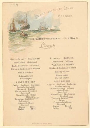 Menükarte : Lunch, "S.S. Kaiser Wilhelm I"