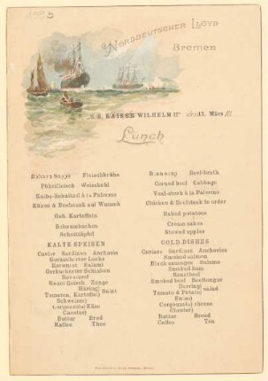 Menükarte : Lunch, "S.S. Kaiser Wilhelm I"