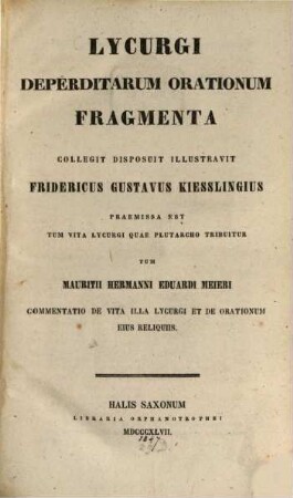 Lycurgi Deperditarum Orationum Fragmenta