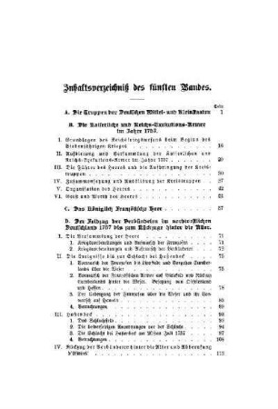 Inhaltsverzeichnis des fünften Bandes