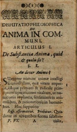 Disputatio Philosophica De Anima In Communi