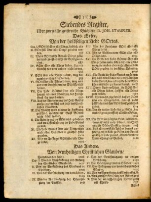 Siebendes Register, Uber zwey alte geistreiche Büchlein D. Joh. Staupizii.