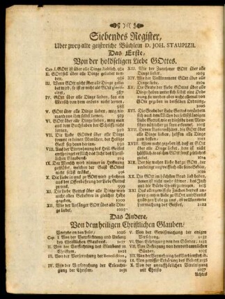 Siebendes Register, Uber zwey alte geistreiche Büchlein D. Joh. Staupizii.