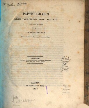 Papyri Graeci Regii Taurinensis Musei Aegyptii, 1