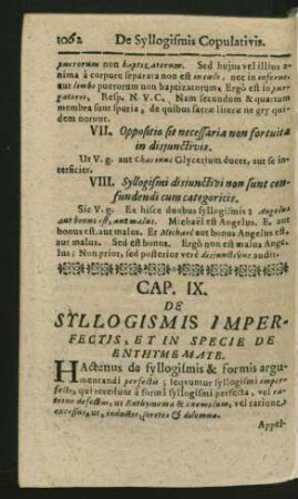 Cap. IX. De Syllogismis Imperfectis, Et In Specie De Enthymemate.