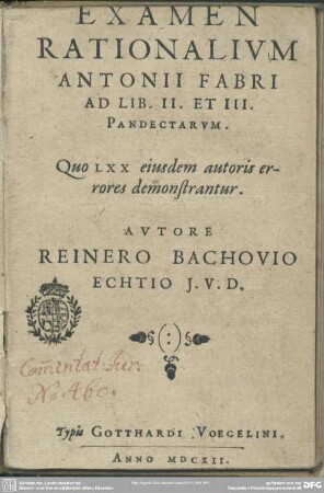 Examen Rationalium A. Fabri ad Pandectas