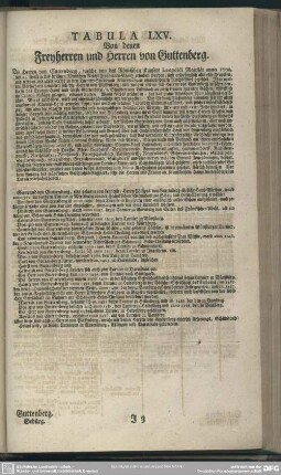 Tabula LXV. Von denen Freyherren und Herren von Guttenberg