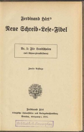 Ferdinand Hirts neue Schreib-Lese-Fibel