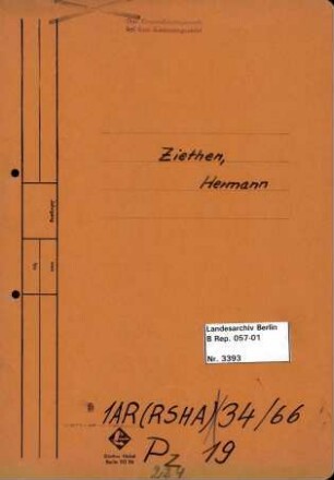 Personenheft Hermann Ziethen (*21.12.1891, verstorben), Kriminalsekretär
