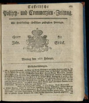 8tes Stueck, Montag den 16ten Februar 1801