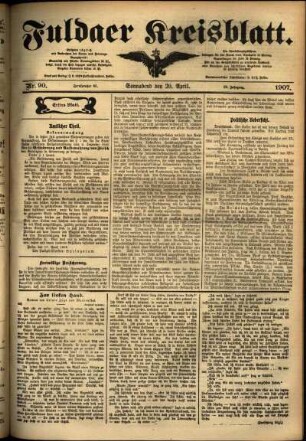 Erste Ausgabe vom Samstag, den 20. April 1907.