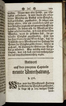 Antwort auf des zweyten Capitels neunte Unterhaltung.