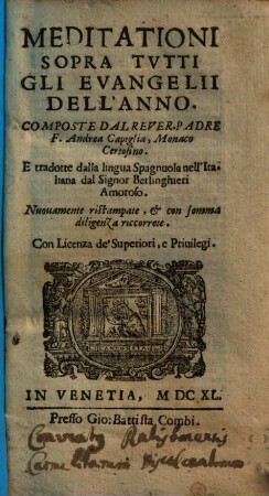 Meditationi Sopra Tvtti Gli Evangelii Dell'Anno, 1