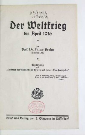 Erg.[1]: Der Weltkrieg bis April 1916