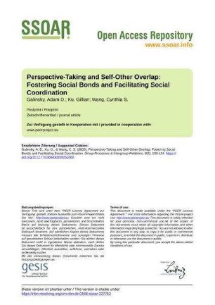 Perspective-Taking and Self-Other Overlap: Fostering Social Bonds and Facilitating Social Coordination