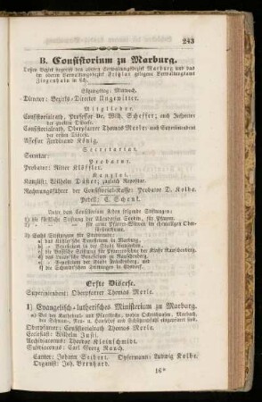 B. Consistorium zu Marburg.