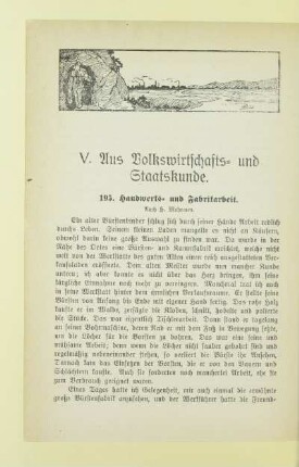 V. Aus Volkswirtschafts- und Staatskunde