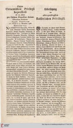Uebersetzung des allergnädigsten kaiserlichen Privilegii