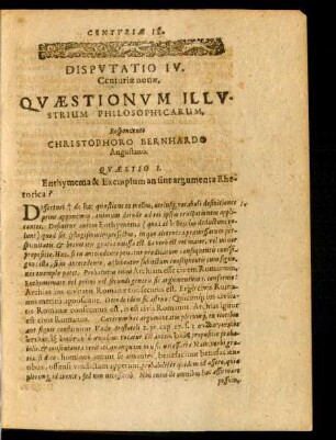 Disputatio IV. Respondente Christophoro Bernhardo