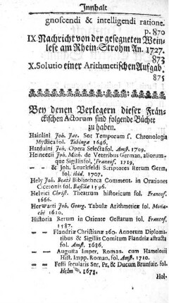 Bey denen Verlegern dieser Fränckischen Actorum sind folgende Bücher zu haben.