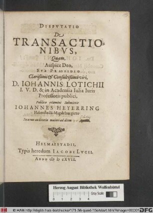 Disputatio De Transactionibus