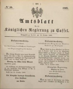 № 55. Ausgegeben zu Cassel am 19. October 1868.