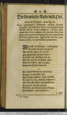 Die Gemüths-Ruhe in Gott. Seneca de Tranquill. Animi Cap. II