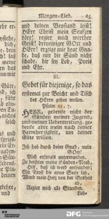 III. Gebet für diejenige, so das erstemal zur Beicht und Tisch des Herrn gehen wollen.