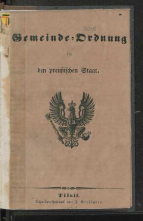 Gemeinde-Ordnung für den Preußischen Staat