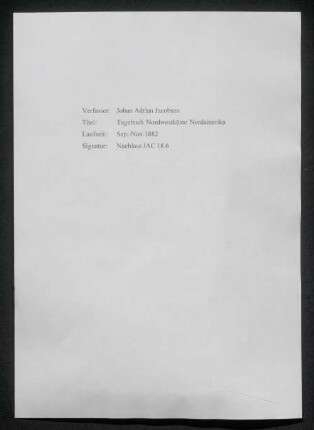 [Tagebuch Nordwestküste Nordamerika]
