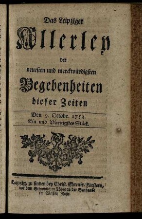 Den 9. Octobr. 1753. Ein und Viertzigstes Stück.
