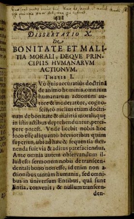 Dissertatio X. De Bonitate Et Malitia Morali, Deque Principiis Humanarum Actionum.