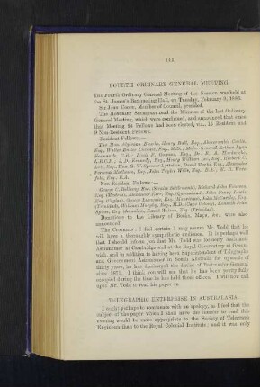 Fourth Ordinary General Meeting: Telegraphic Enterprise in Australasia. By Charles Todd, Esq., C.M.G.