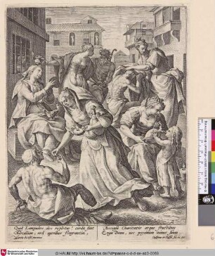 [Die weisen Jungfrauen vollbringen Werke der Barmherzigkeit; The wise virgins administering acts of mercy; Les vierges sages faisant la charité]
