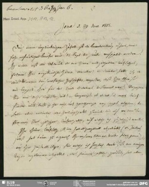 Eigenh. Brief von Heinrich Carl Abraham Eichstaedt an August Wilhelm von Schlegel, Jena, 29.11.1805